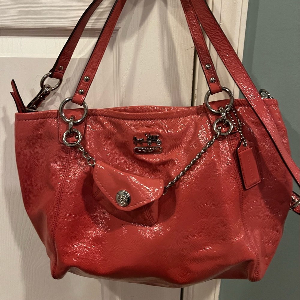 RARE Coach Apple Leather Charm Tote change purse Handbag
